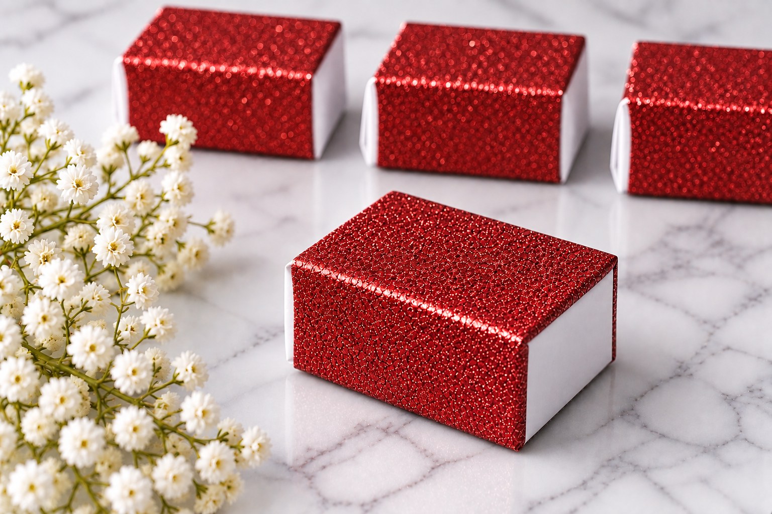 Red Glitter Paper Wrapped Wedding Cake Piece 1.25″ × 2.25″ × 1″